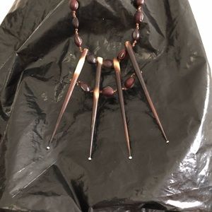 PORCUPINE QUILL NECKLACE FROM AFRICA w/Nuts, Beads